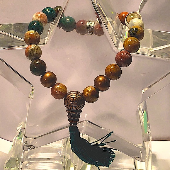 OCEAN JASPER & TASSEL STRETCH BRACELET NEW HEALING STONES - Picture 6 of 6